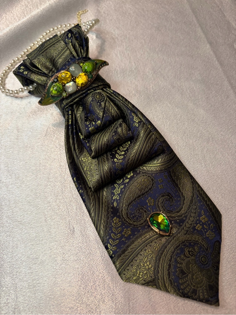 Merona Olive Green and Navy Paisley Decorative Tie Necklace